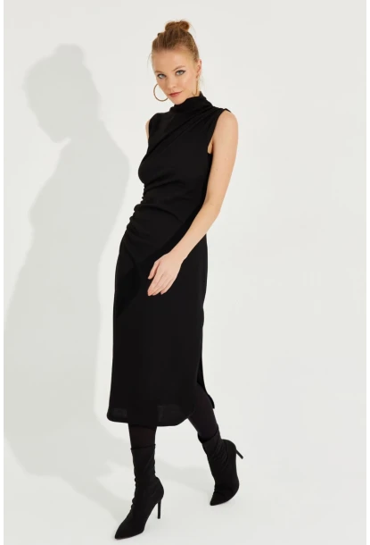 Kadın Siyah Kolsuz Midi Elbise KED4048