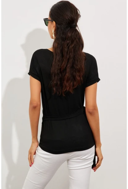 Kadın Siyah Kruvaze Bluz EY2496