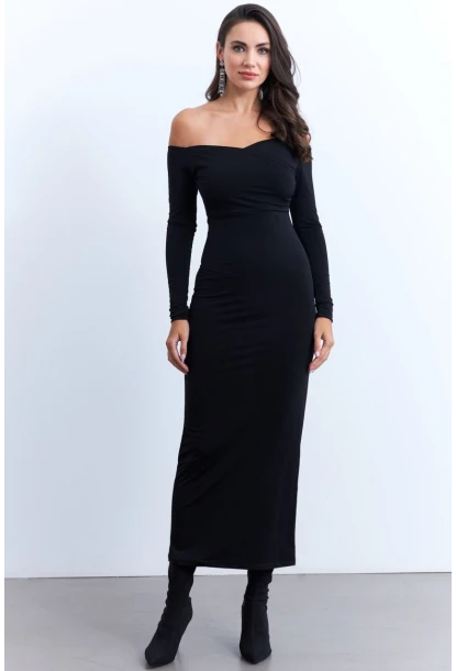 Kadın Siyah Kruvaze Maxi Elbise LİK11