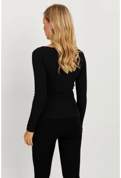 Kadın Siyah Kruvaze Kaşkorse Bluz EY2718