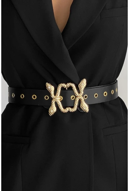 Kadın Siyah Kuş Gözlü Yılan Toka Kemer BE615