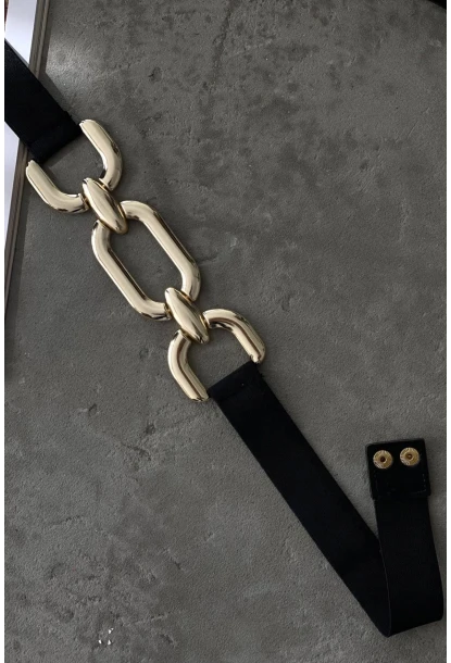 Kadın Siyah Lastikli Gold Tokalı Kemer BE663