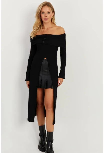 Kadın Siyah Madonna Yaka Tunik EY2710