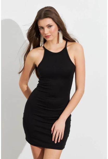 Kadın Siyah Midi Dar Elbise EV23