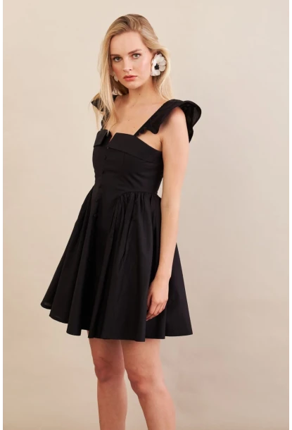 Kadın Siyah Midi Dokuma Elbise PSG1010