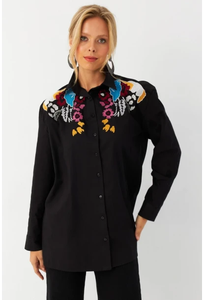 Kadın Siyah Nakışlı Gömlek MQS0063