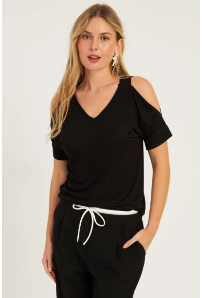 Kadın Siyah Omuzları Açık Bluz BR1329