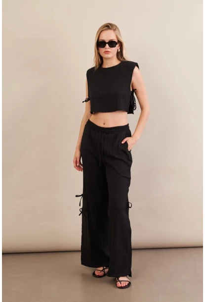 Kadın Siyah Omuzları Vatkalı Alt Üst Takım KED002