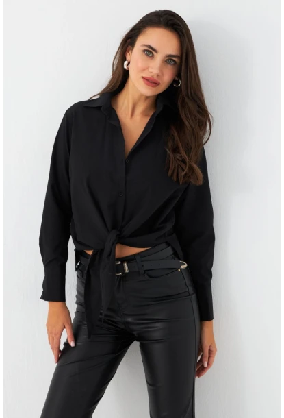 Kadın Siyah Önü Bağlamalı Gömlek ZER417