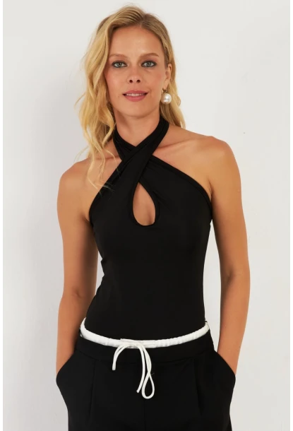 Kadın Siyah Önü Damla Bluz EY2848