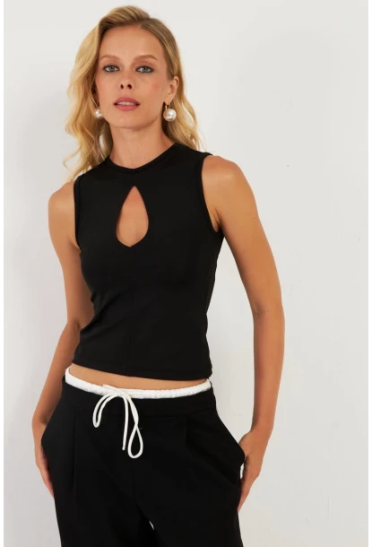 Kadın Siyah Önü Damla Bluz EY2850