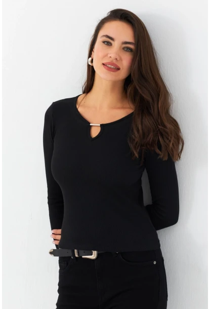 Kadın Siyah Önü Damla Kaşkorse Bluz GA100
