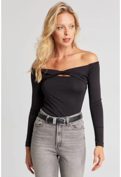 Kadın Siyah Önü Düğümlü Bluz EY2677