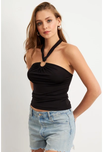 Kadın Siyah Önü Halkalı Bluz EY2674