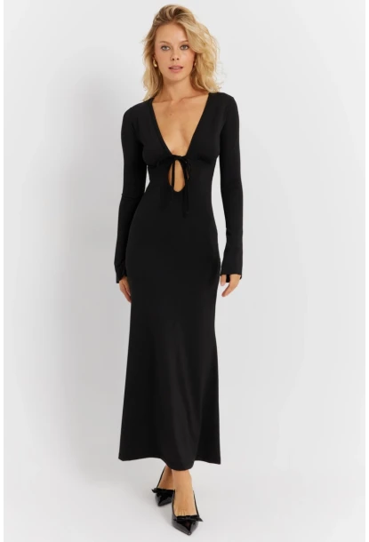 Kadın Siyah Önü Pencereli Midi Elbise EY2859