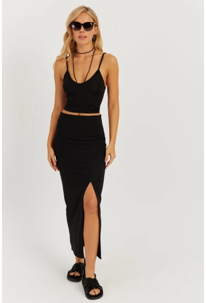 Kadın Siyah Otoman Midi Etek CK150