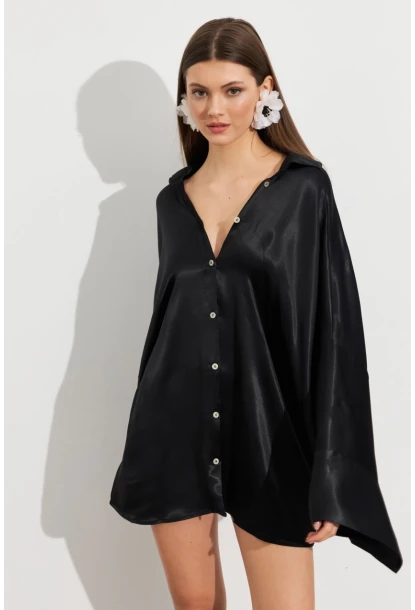 Kadın Siyah Oversize Gömlek ROP106