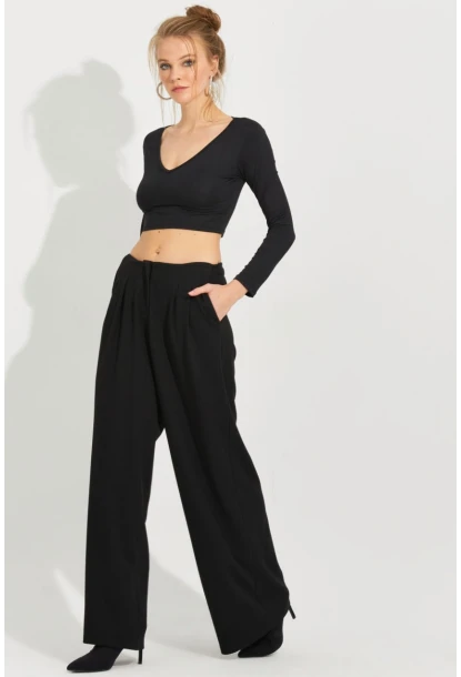 Kadın Siyah Palazzo Pantolon QRS8383