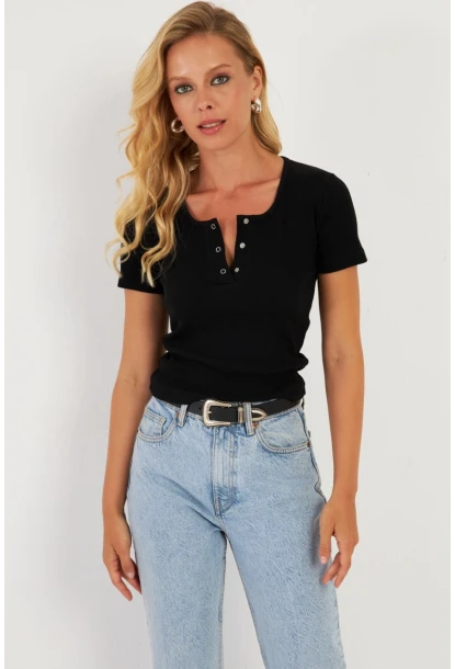 Kadın Siyah Patlı Kaşkorse Bluz XL2021