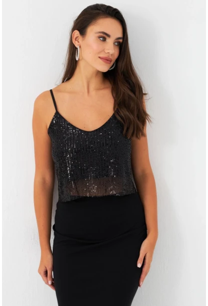 Kadın Siyah Payetli Büstiyer SHR10