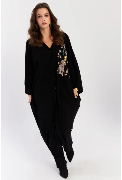 Kadın Siyah Payetli Salaş Maxi Elbise ALO130