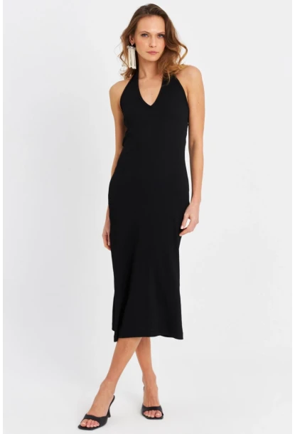 Kadın Siyah Pencereli Kaşkorse Midi Elbise EY3063