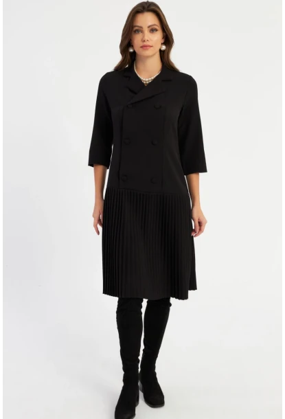 Kadın Siyah Pileli Blazer Midi Elbise MERA100