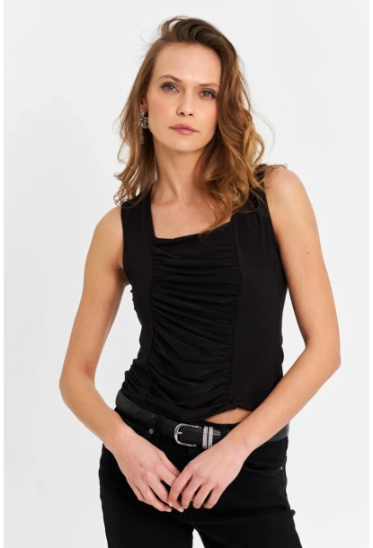 Kadın Siyah Pilili Bluz ELT165