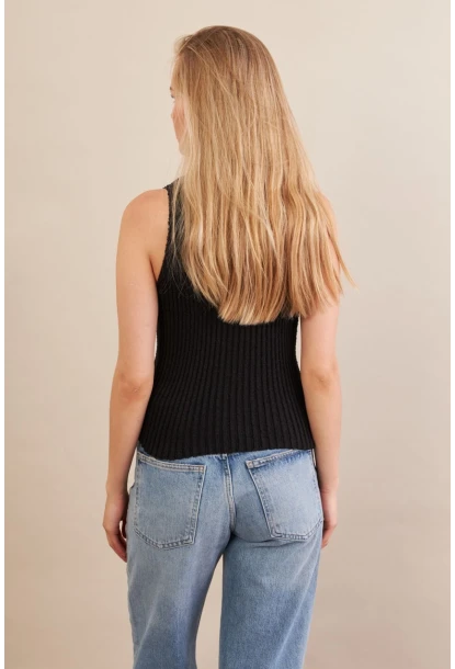 Kadın Siyah Polo Yaka Yumoş Yelek ZH050