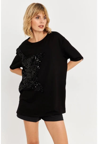 Kadın Siyah Pul Detaylı Tunik ST190