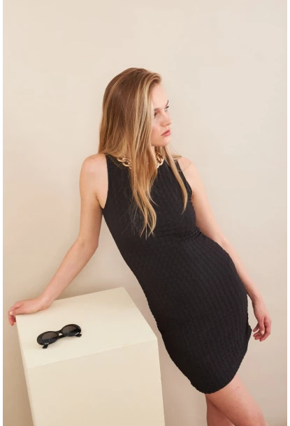 Kadın Siyah Rustik Mini Elbise FLU7310