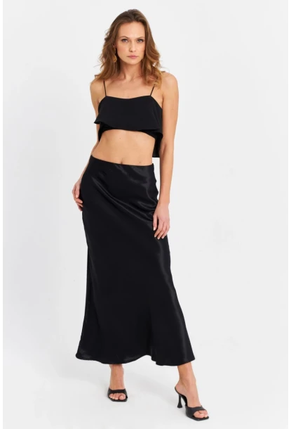 Kadın Siyah Saten Etek CAR2430