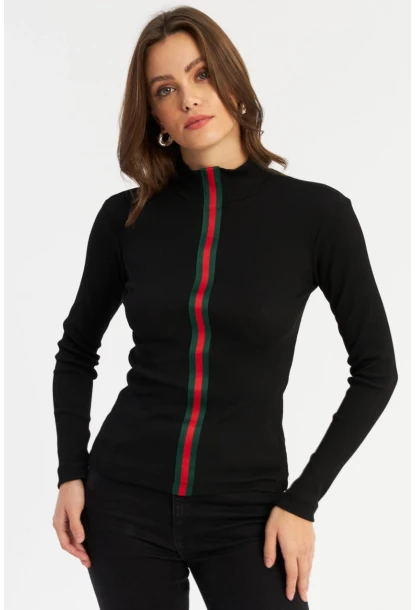 Kadın Siyah Şerit Bantlı Kaşkorse Bluz EY2948