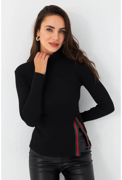 Kadın Siyah Şerit Detaylı Kaşkorse Balıkçı Bluz MTF32-90