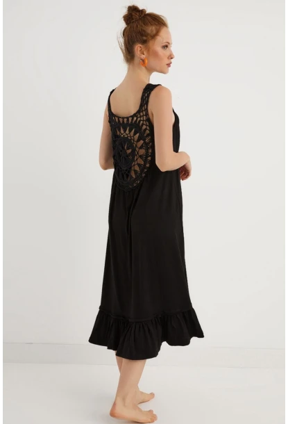 Kadın Siyah Sırt Detaylı Kolsuz Midi Elbise BK1216