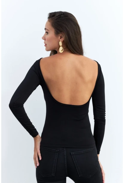Kadın Siyah Sırtı Açık Bluz EY2942