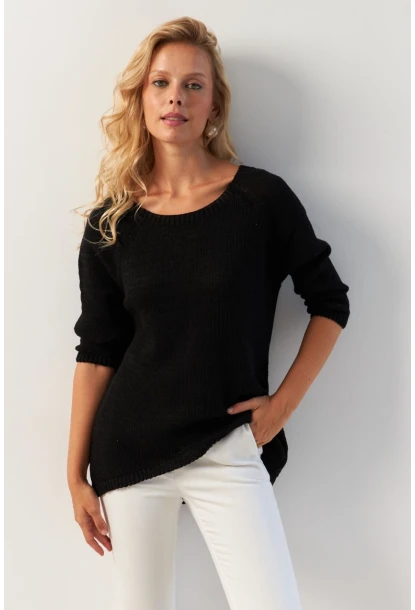 Kadın Siyah Sırtı Damla Triko Bluz YV267
