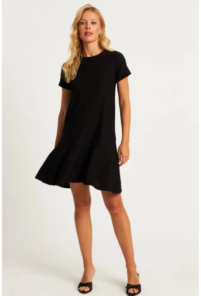 Kadın Siyah Sırtı Detaylı Bürümcük Midi Elbise ST055