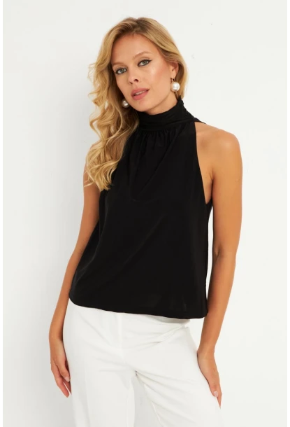 Kadın Siyah Sırtı Düğmeli Bluz ELT3963