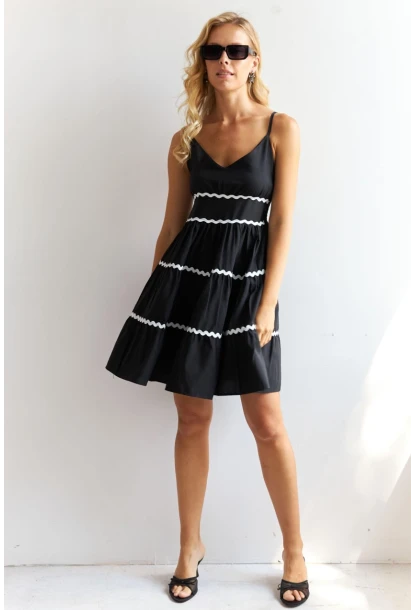 Kadın Siyah Sırtı Gipeli Biyeli Midi Elbise SF12791