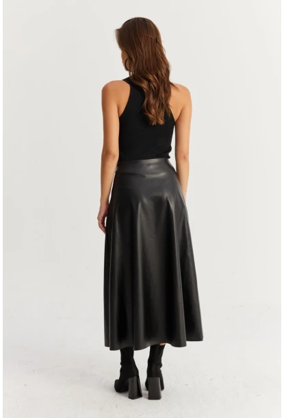Kadın Siyah Suni Deri Çan Etek ELA113