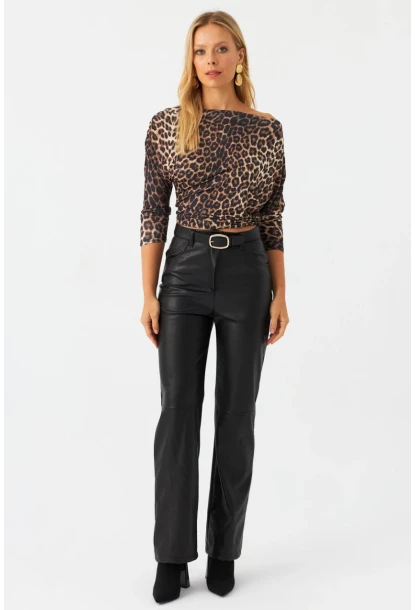 Kadın Siyah Suni Deri Pantolon NH752
