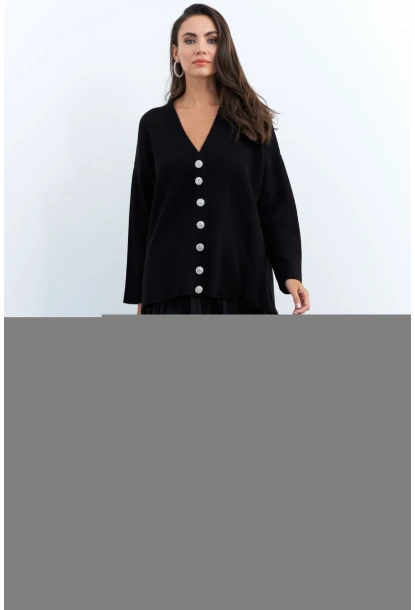 Kadın Siyah Taşlı Düğmeli Hırka MİW4572