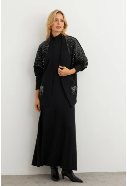 Kadın Siyah Taşlı Hırka MPK813