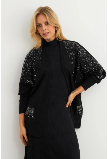 Kadın Siyah Taşlı Hırka MPK813