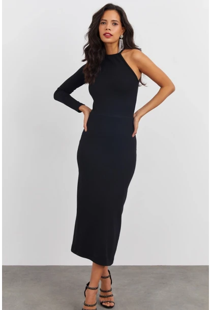 Kadın Siyah Tek Kol Kaşkorse Elbise EY1521