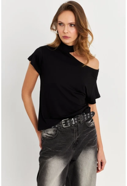 Kadın Siyah Tek Omuz Açık Bluz LPP1300