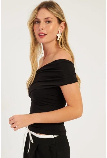 Kadın Siyah Tek Omuz Bluz DMR325
