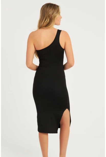 Kadın Siyah Tek Omuz Midi Elbise CG343