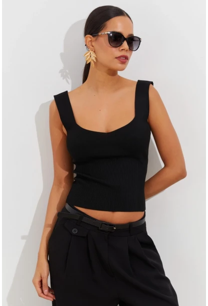 Kadın Siyah Triko Atlet YV117